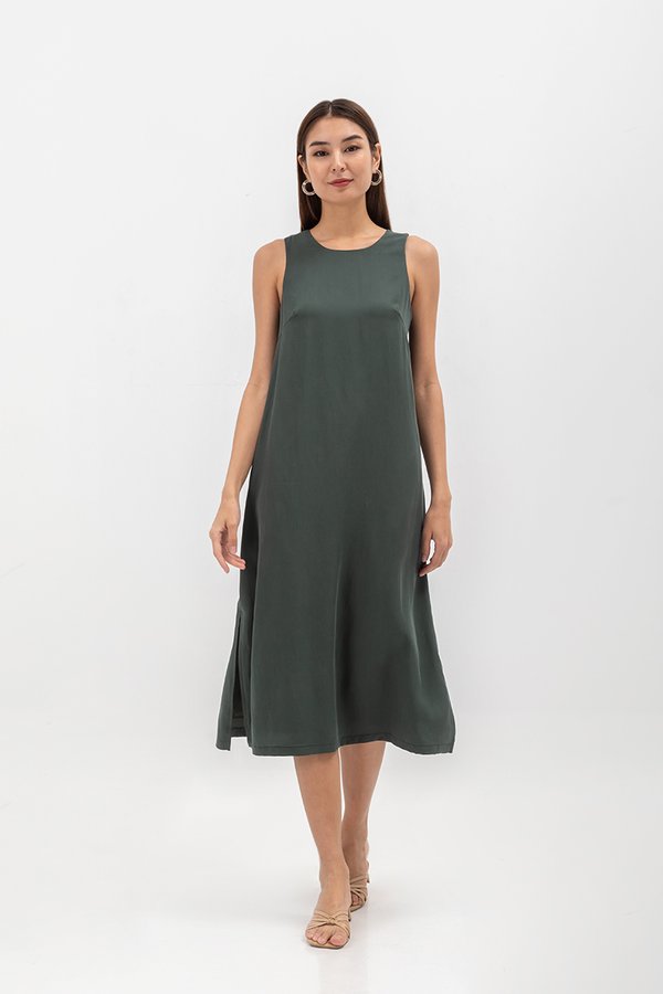 EVE BACK V TENCEL MIDI DRESS