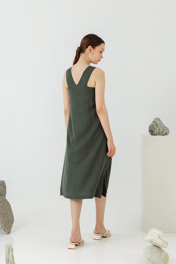 EVE BACK V TENCEL MIDI DRESS