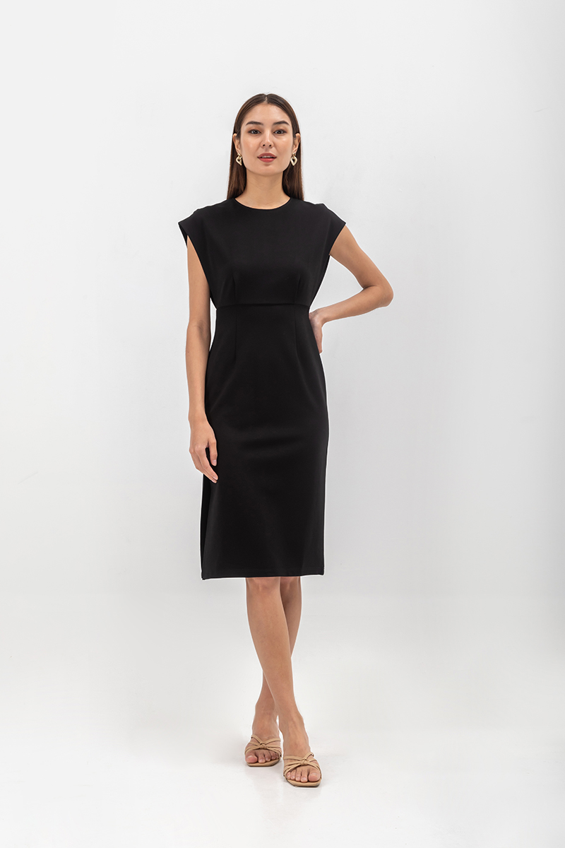 EMILY CAP SLEEVE FITTED MIDI DRESS