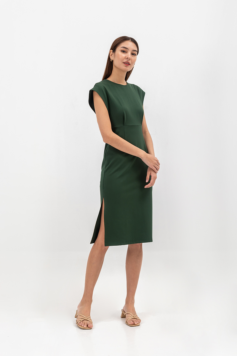 EMILY CAP SLEEVE FITTED MIDI DRESS