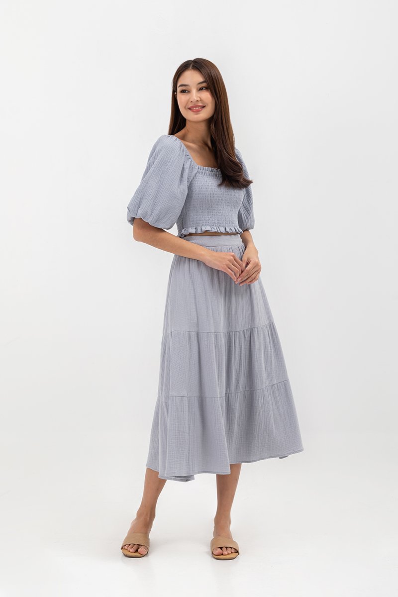 IMANI TIERED MUSLIN MIDI SKIRT