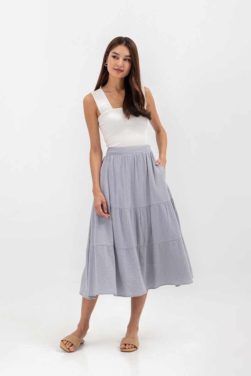 IMANI TIERED MUSLIN MIDI SKIRT