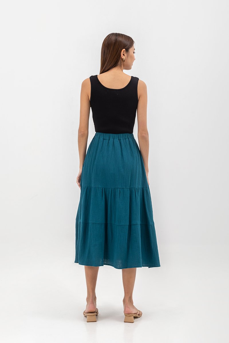 IMANI TIERED MUSLIN MIDI SKIRT
