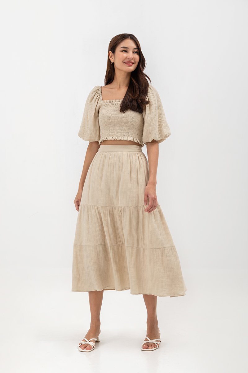 IMANI TIERED MUSLIN MIDI SKIRT