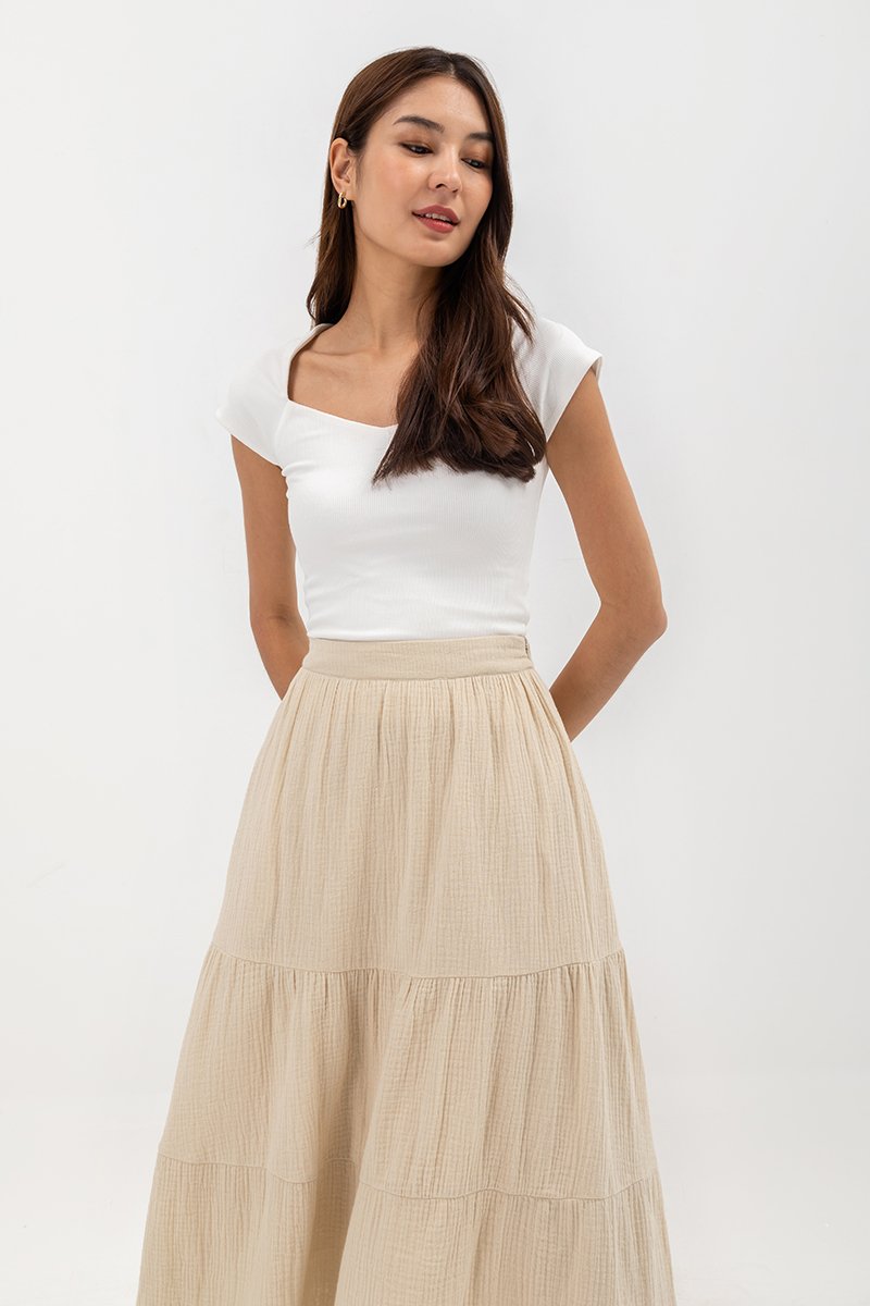 IMANI TIERED MUSLIN MIDI SKIRT