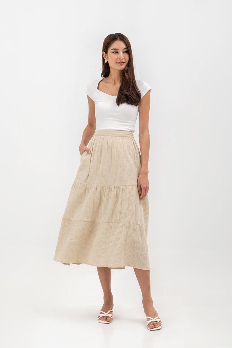 IMANI TIERED MUSLIN MIDI SKIRT