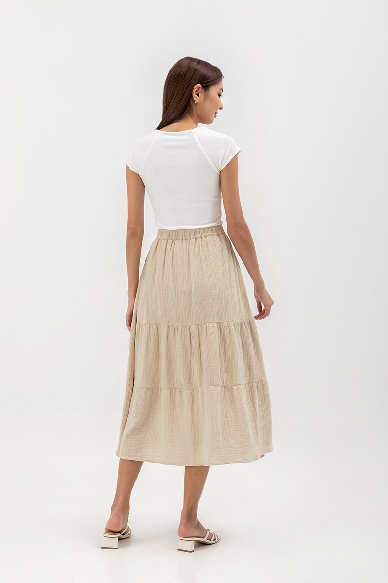 IMANI TIERED MUSLIN MIDI SKIRT