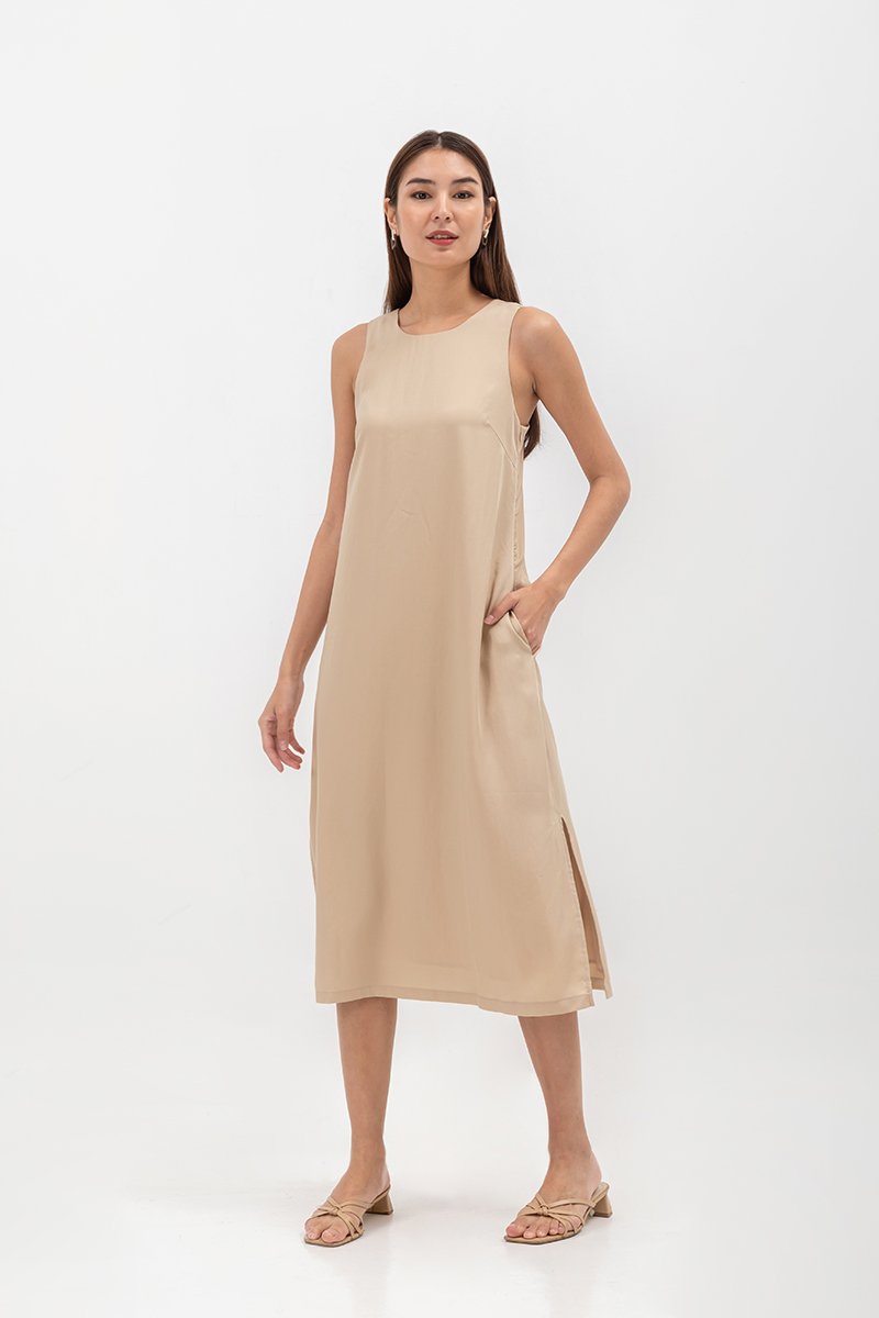 EVE BACK V TENCEL MIDI DRESS
