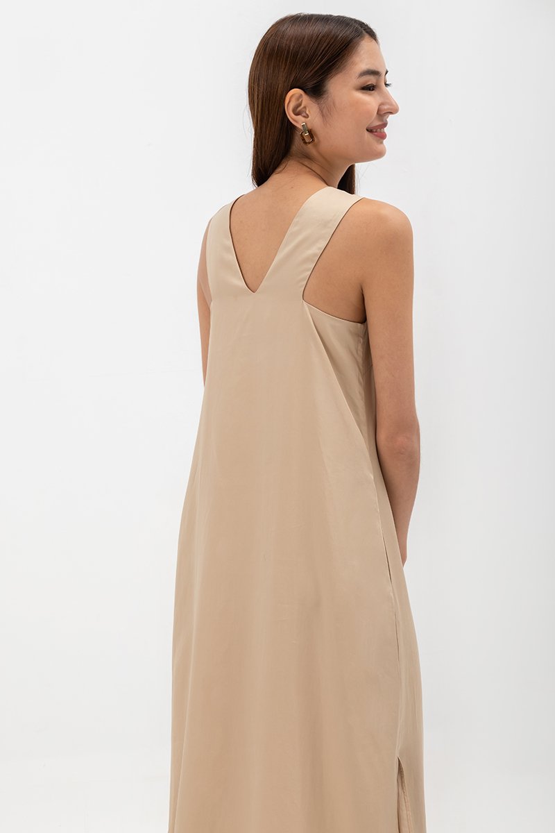 EVE BACK V TENCEL MIDI DRESS