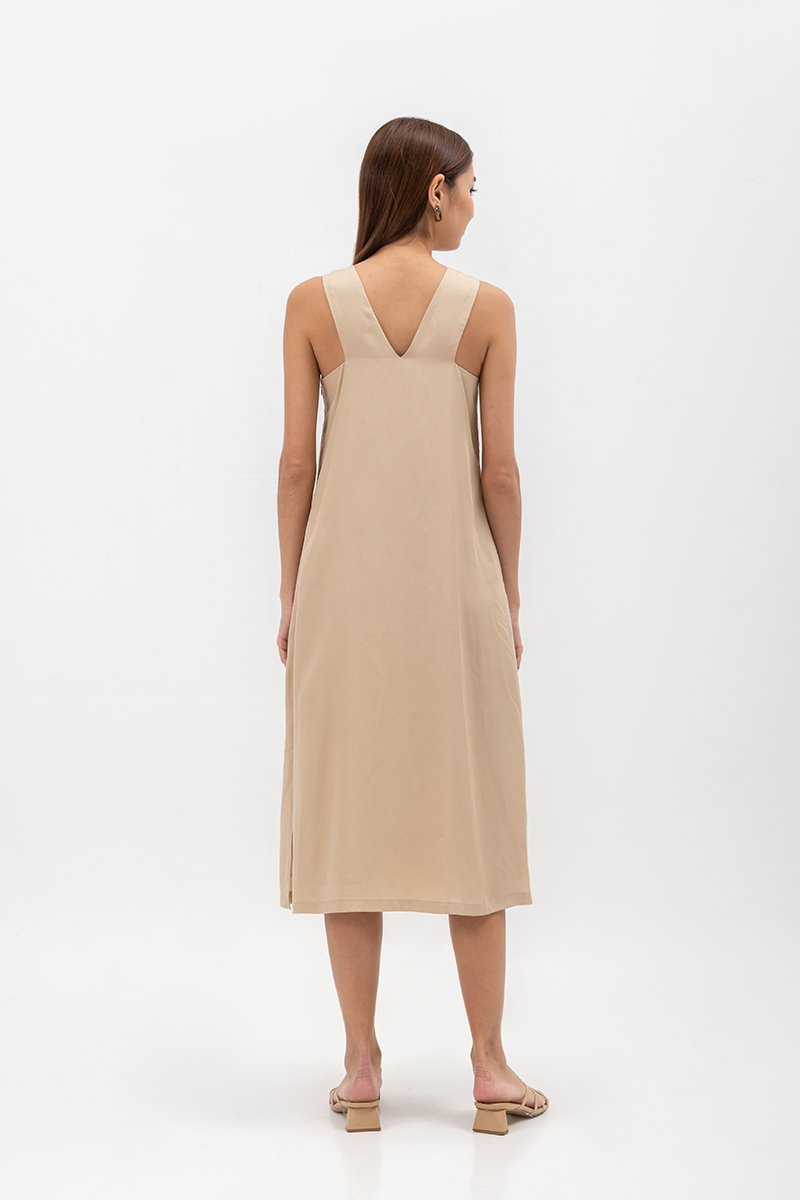 EVE BACK V TENCEL MIDI DRESS
