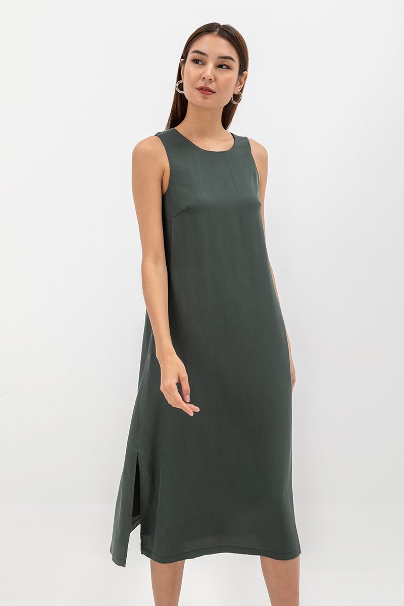 EVE BACK V TENCEL MIDI DRESS