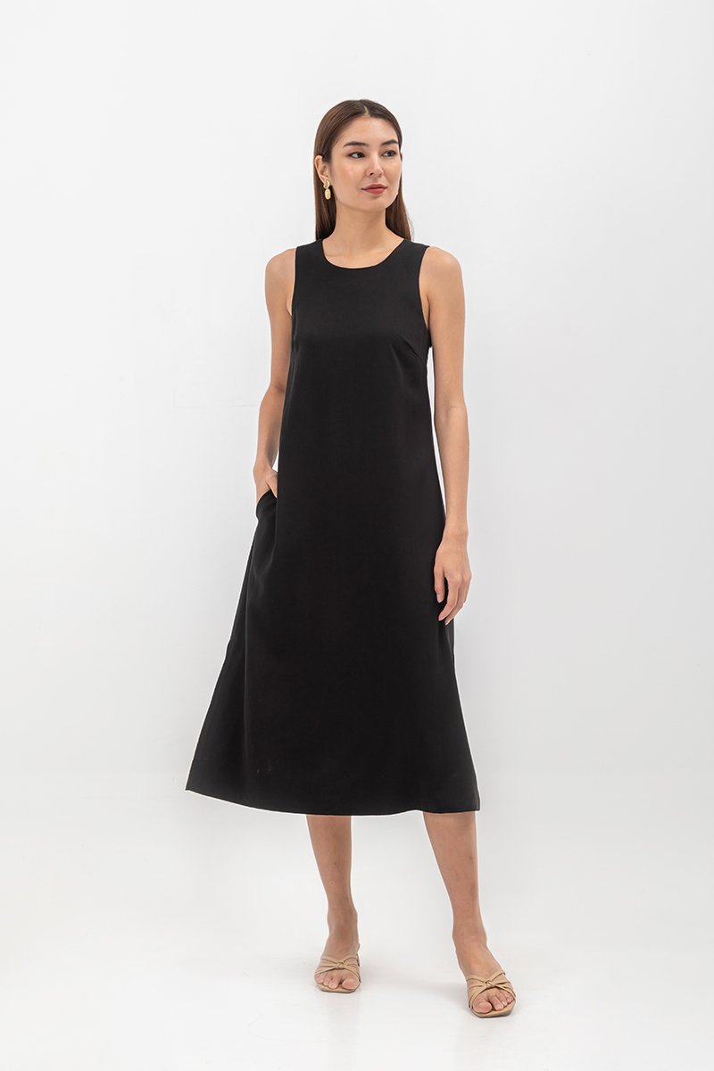EVE BACK V TENCEL MIDI DRESS