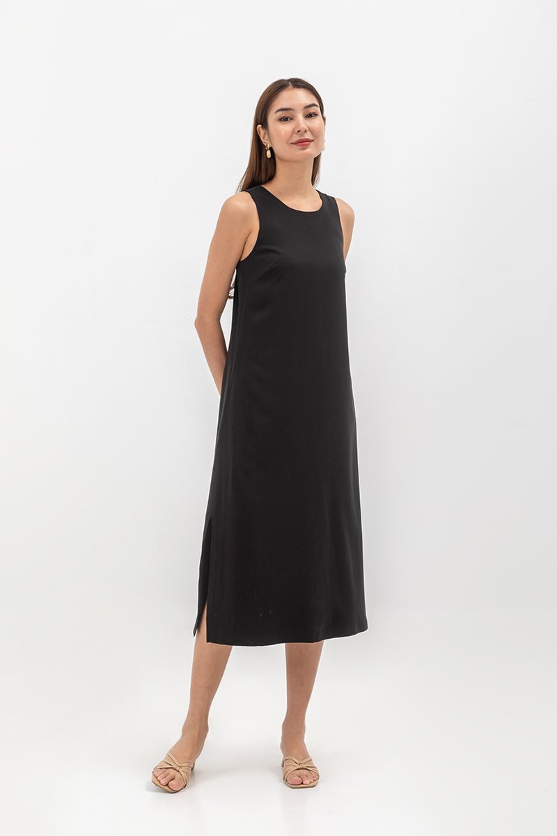 EVE BACK V TENCEL MIDI DRESS