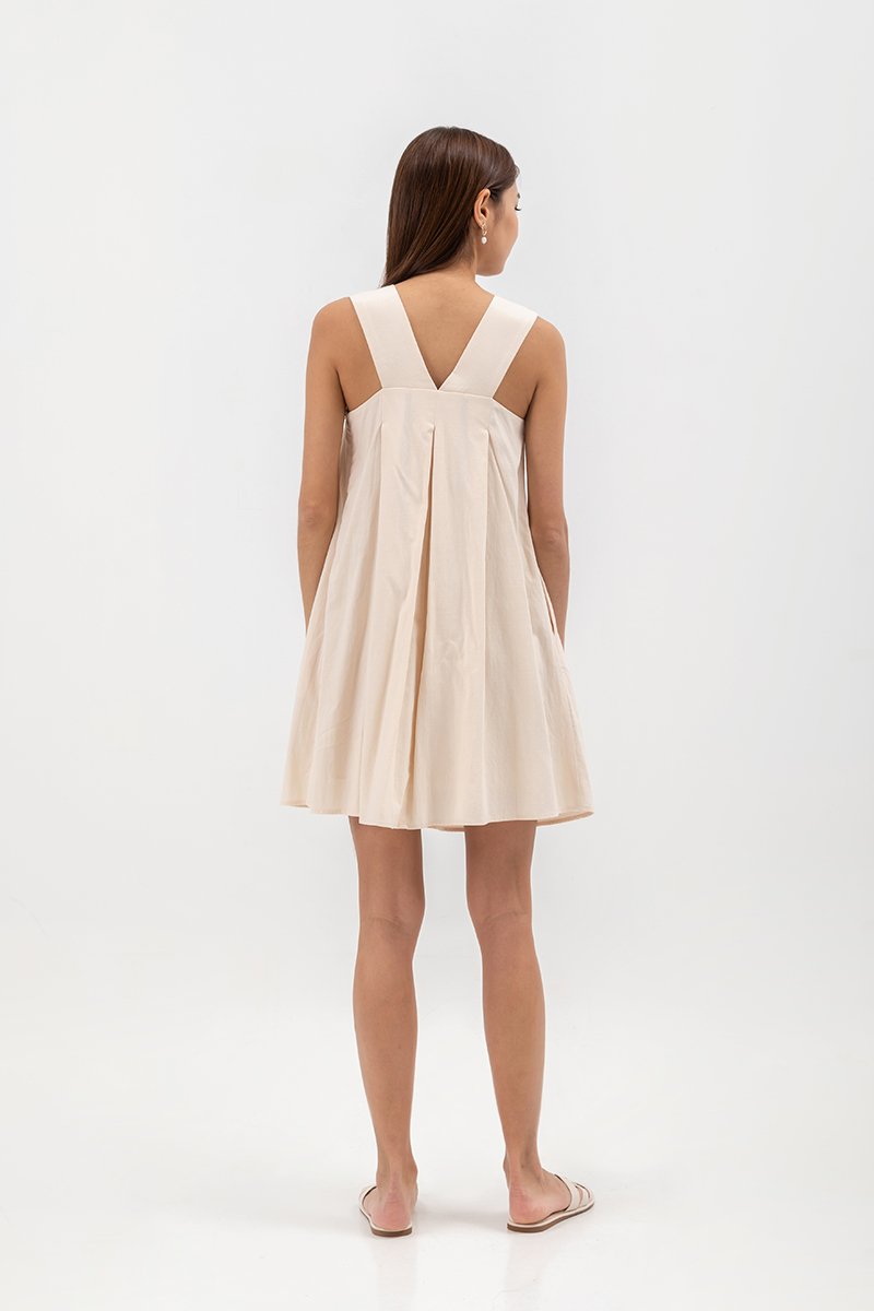MERINDA PLEATED BACK V MINI DRESS