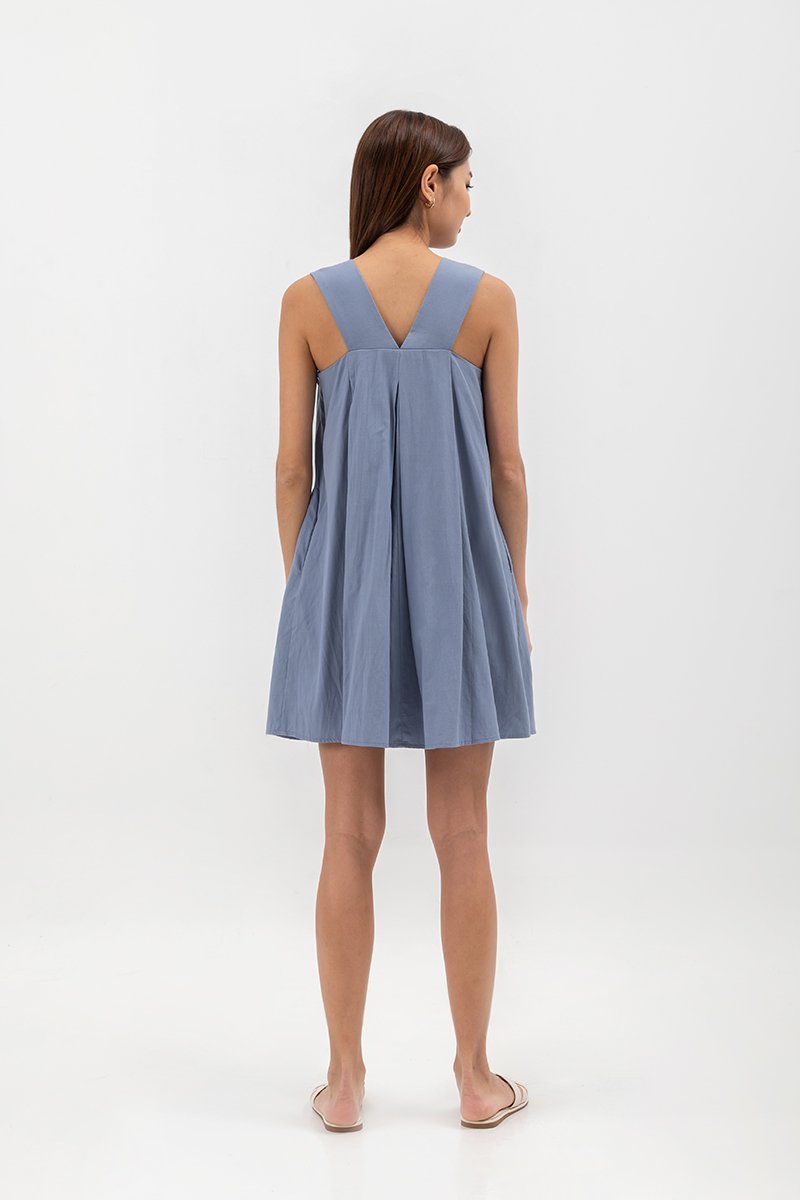MERINDA PLEATED BACK V MINI DRESS