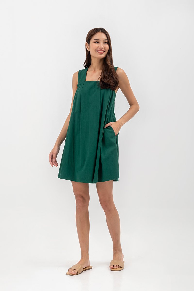 MERINDA PLEATED BACK V MINI DRESS