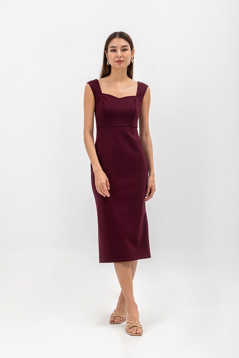 HANA SWEETHEART NECKLINE FITTED MIDI DRESS