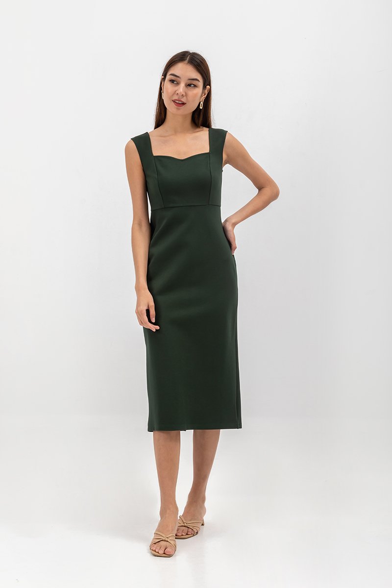 HANA SWEETHEART NECKLINE FITTED MIDI DRESS