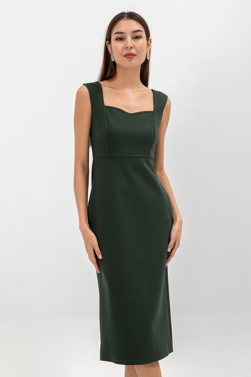 HANA SWEETHEART NECKLINE FITTED MIDI DRESS