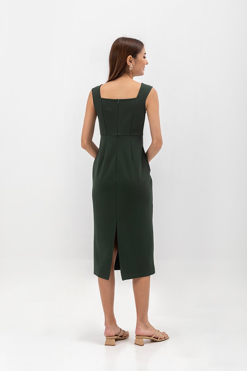 HANA SWEETHEART NECKLINE FITTED MIDI DRESS