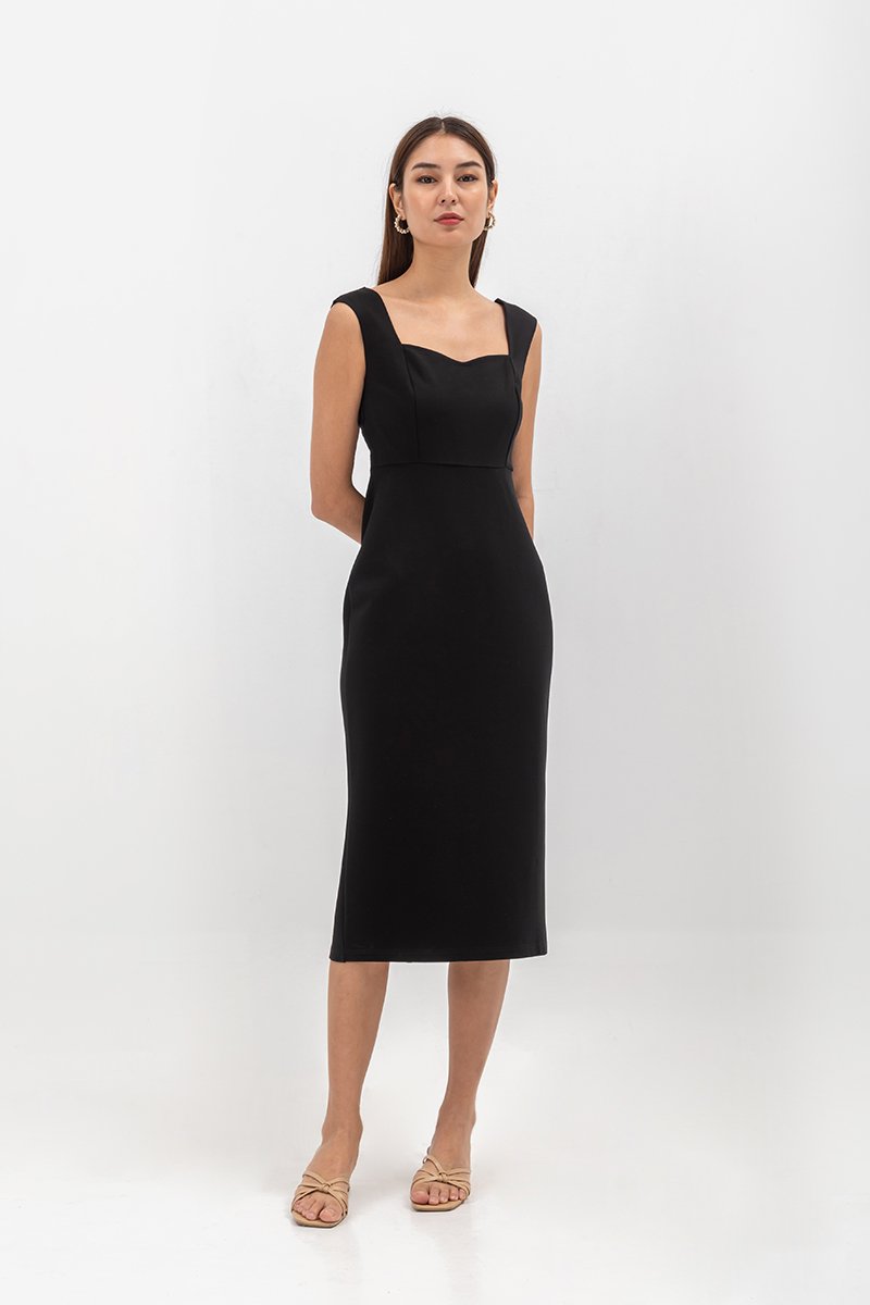 HANA SWEETHEART NECKLINE FITTED MIDI DRESS