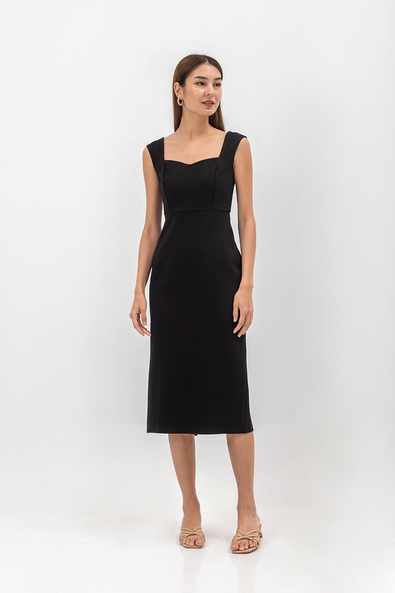 HANA SWEETHEART NECKLINE FITTED MIDI DRESS
