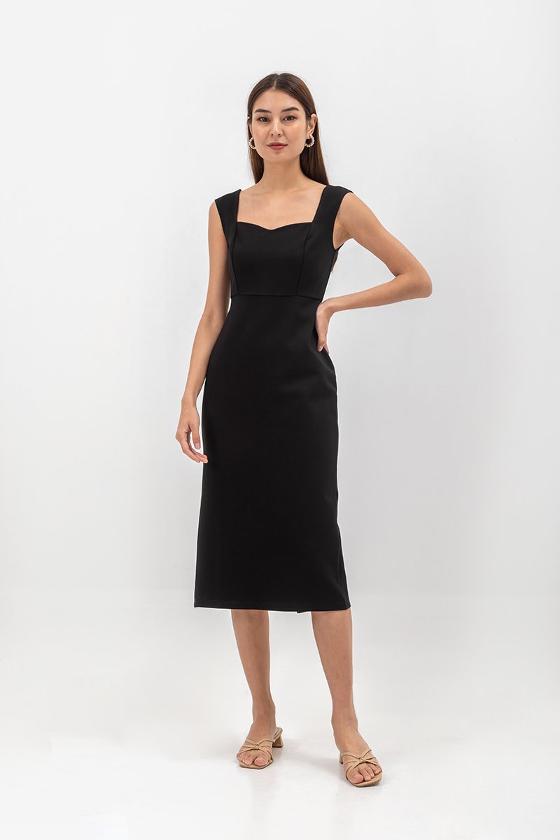 HANA SWEETHEART NECKLINE FITTED MIDI DRESS