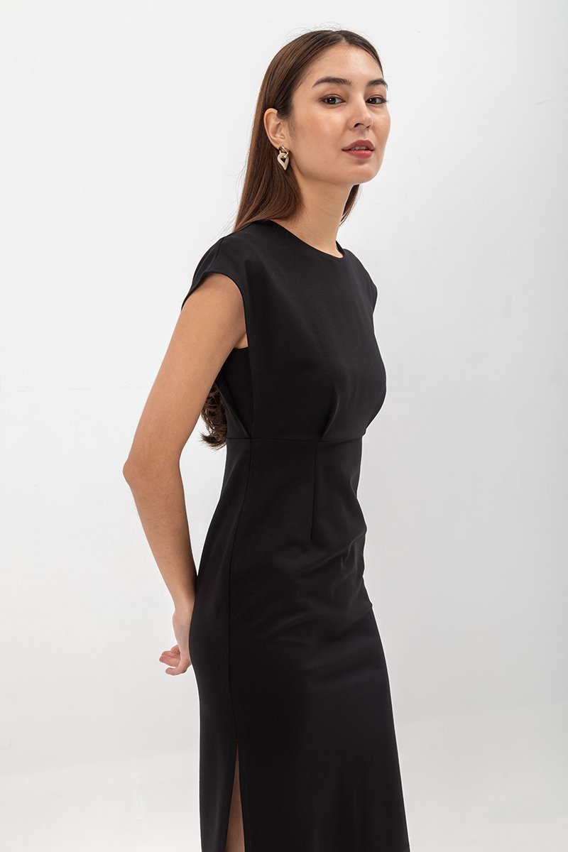 EMILY CAP SLEEVE FITTED MIDI DRESS
