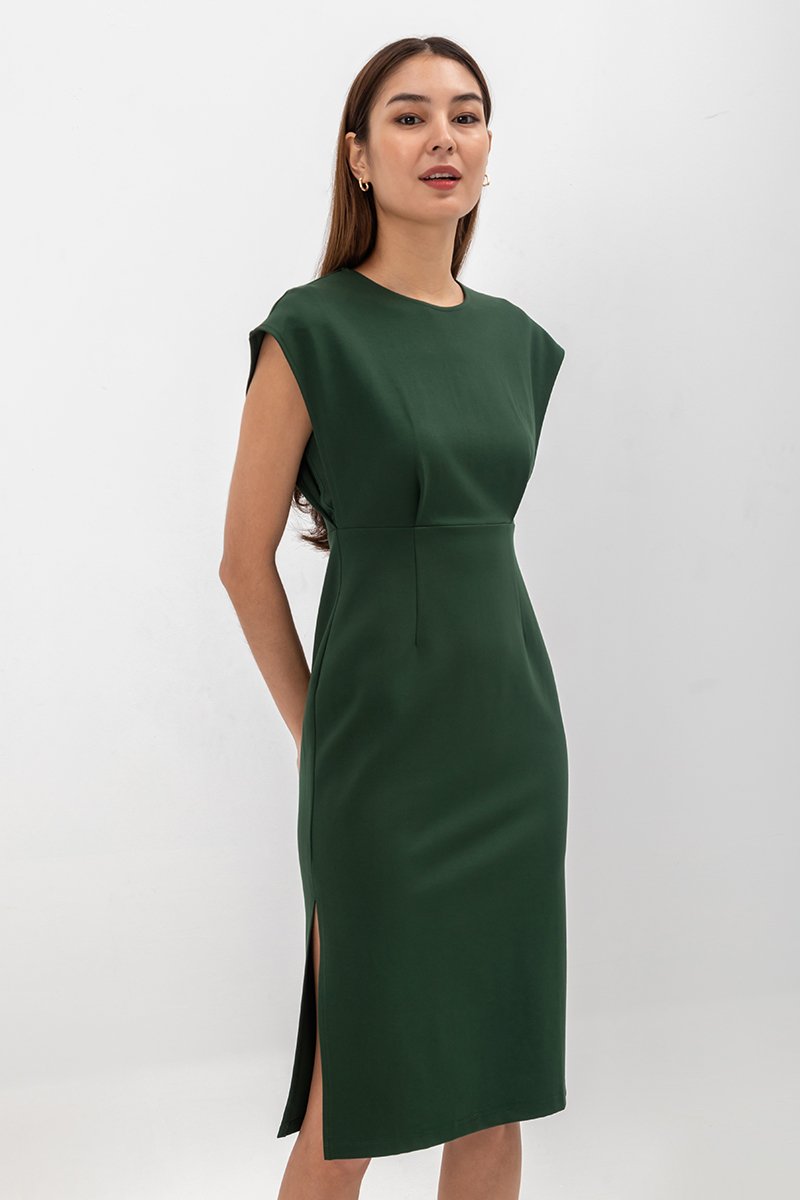 EMILY CAP SLEEVE FITTED MIDI DRESS