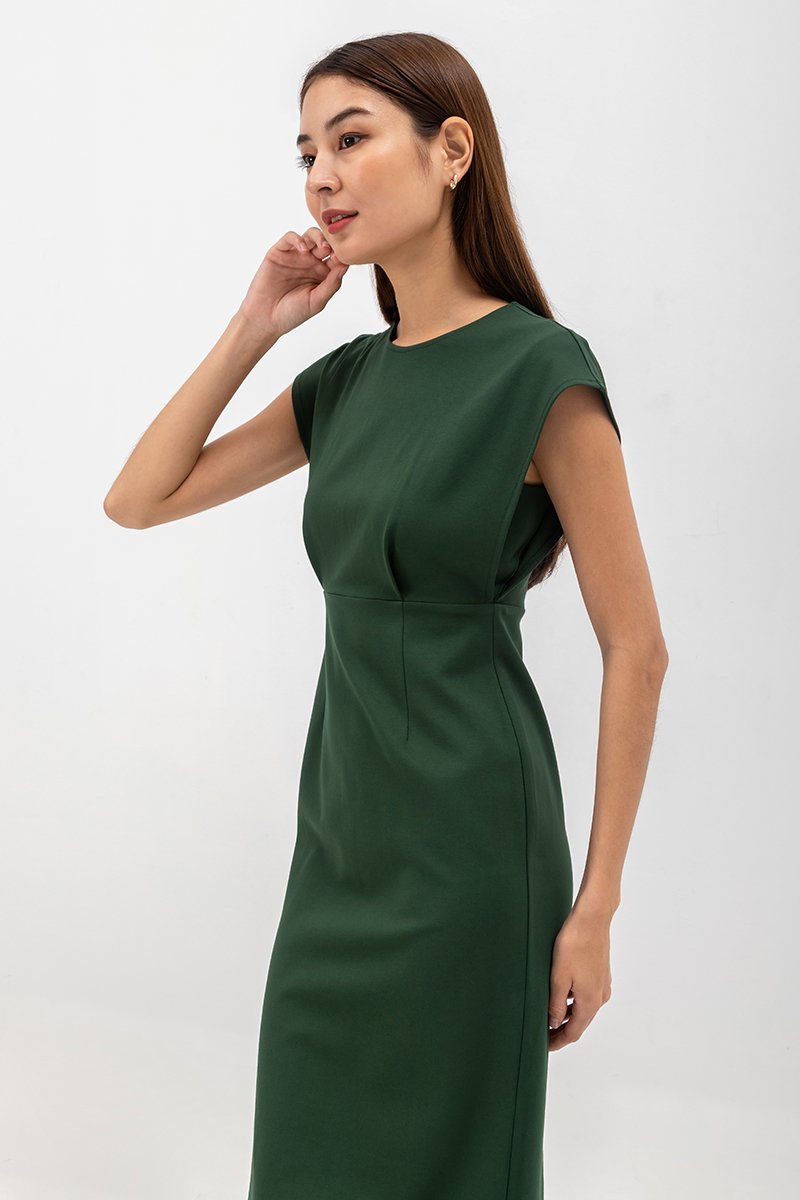 EMILY CAP SLEEVE FITTED MIDI DRESS