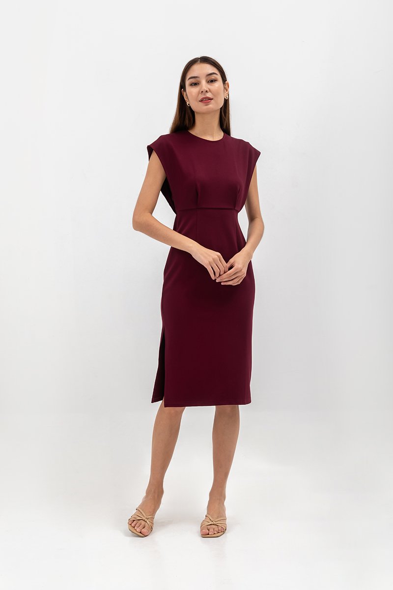 EMILY CAP SLEEVE FITTED MIDI DRESS