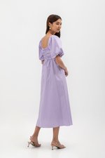 LYDIA PUFF SLEEVE PLEATED CHEST MIDI DRESS