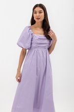 LYDIA PUFF SLEEVE PLEATED CHEST MIDI DRESS