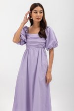 LYDIA PUFF SLEEVE PLEATED CHEST MIDI DRESS