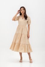 MONROE COLLARED TIERED MIDI DRESS