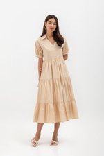 MONROE COLLARED TIERED MIDI DRESS