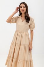 MONROE COLLARED TIERED MIDI DRESS