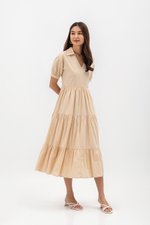 MONROE COLLARED TIERED MIDI DRESS
