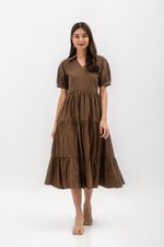 MONROE COLLARED TIERED MIDI DRESS