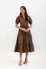 MONROE COLLARED TIERED MIDI DRESS