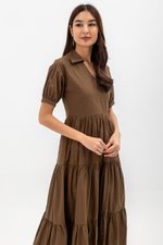 MONROE COLLARED TIERED MIDI DRESS