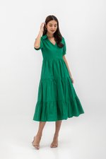 MONROE COLLARED TIERED MIDI DRESS