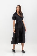 MONROE COLLARED TIERED MIDI DRESS