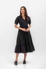 MONROE COLLARED TIERED MIDI DRESS