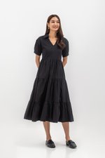 MONROE COLLARED TIERED MIDI DRESS
