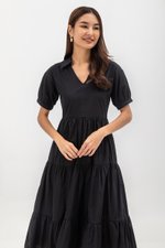 MONROE COLLARED TIERED MIDI DRESS