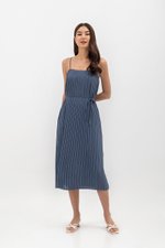 SORA PLEATED CAMISOLE MIDI DRESS W SASH