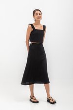 CAYLA RAW HEM FLARE MIDI SKIRT