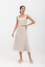 CAYLA RAW HEM FLARE MIDI SKIRT