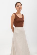 CAYLA RAW HEM FLARE MIDI SKIRT